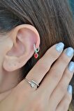 Gümüş Rengi Kırmızı Kalp Sallantılı Kıkırdak Küpe Piercing