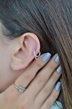 Gümüş Rengi Kırmızı Kalp Sallantılı Kıkırdak Küpe Piercing