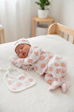SaraKids Kız Bebek Yeni doğan 5’li Set Beyaz Pembe çiçek Desenli