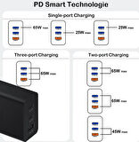 65W 2 Pd+ QC3.0 3 Bağlantı Noktalı USB-C Duvar Şarj Cihazı Süper Hızlı Şarj Cihazı Hızlı Adaptör