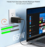 65W 2 Pd+ QC3.0 3 Bağlantı Noktalı USB-C Duvar Şarj Cihazı Süper Hızlı Şarj Cihazı Hızlı Adaptör