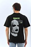 Unisex Oversize Baskılı Bisiklet Yaka T-Shirt - Siyah