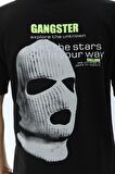 Unisex Oversize Baskılı Bisiklet Yaka T-Shirt - Siyah