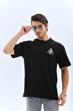 Unisex Oversize Baskılı Bisiklet Yaka T-Shirt - Siyah