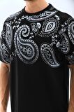 Unisex Oversize Baskılı Bisiklet Yaka T-Shirt - Siyah