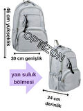 GRİ renk 2'li OKUL ÇANTASI SETİ Su Geçirmez SATEN Kumaş - Sırt Çantası - BAMAN suluk