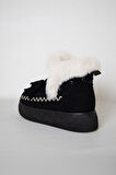 219851142-1P Kadın Yumuşak Rahat Kürklü Bot - Tekstil Süet Kışlık Siyah Bot