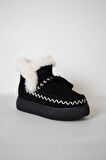 219851142-1P Kadın Yumuşak Rahat Kürklü Bot - Tekstil Süet Kışlık Siyah Bot