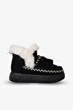 219851142-1P Kadın Yumuşak Rahat Kürklü Bot - Tekstil Süet Kışlık Siyah Bot