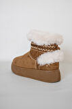 219851142-11P Kadın Yumuşak Rahat Kürklü Bot - Tekstil Süet Kışlık Taba  Bot