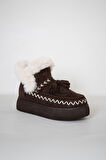 219851142-10P Kadın Yumuşak Rahat Kürklü Bot - Tekstil Süet Kışlık  Kahve Bot