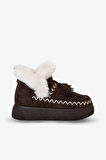 219851142-10P Kadın Yumuşak Rahat Kürklü Bot - Tekstil Süet Kışlık  Kahve Bot