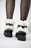 219851142-1 Kadın Yumuşak Rahat Kürklü Bot - Tekstil Süet Kışlık Siyah Bot
