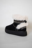 219851142-1 Kadın Yumuşak Rahat Kürklü Bot - Tekstil Süet Kışlık Siyah Bot