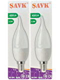 (2 Adet) Şavk 5,5W (37W) Beyaz Işık (6500K) E14 Duylu (İnce Duy) Led Kıvrık Ampul