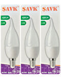 (3 Adet) Şavk 5,5W (37W) Beyaz Işık (6500K) E14 Duylu (İnce Duy) Led Kıvrık Ampul