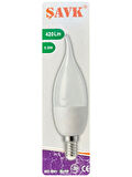 (3 Adet) Şavk 5,5W (37W) Beyaz Işık (6500K) E14 Duylu (İnce Duy) Led Kıvrık Ampul