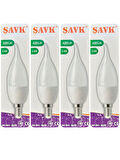 (4 Adet) Şavk 5,5W (37W) Beyaz Işık (6500K) E14 Duylu (İnce Duy) Led Kıvrık Ampul