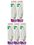 (5 Adet) Şavk 5,5W (37W) Beyaz Işık (6500K) E14 Duylu (İnce Duy) Led Kıvrık Ampul