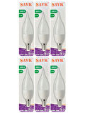 (6 Adet) Şavk 5,5W (37W) Beyaz Işık (6500K) E14 Duylu (İnce Duy) Led Kıvrık Ampul