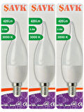 (3 Adet) Şavk 5,5W (37W) Sarı Işık (3000K) E14 Duylu (İnce Duy) Led Kıvrık Ampul
