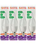 (4 Adet) Şavk 5,5W (37W) Sarı Işık (3000K) E14 Duylu (İnce Duy) Led Kıvrık Ampul