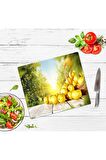 Dekoratif Cam Kesme Tahtası Limon Sepeti 29 x 34 cm | Cam Kesme Tablası
