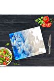 Dekoratif Cam Kesme Tahtası Mavi Duman 29 x 34 cm | Cam Kesme Tablası