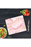 Dekoratif Cam Kesme Tahtası Pembe Mermer 29 x 34 cm | Cam Kesme Tablası