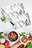 2'li Takım Beyaz Mermer Desen Görünümlü Takım Cam Kesme Tahtası - Cam Kesim Tablası 20x30 & 30x40