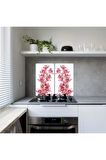 Dekoratif Cam Ocak Koruyucu Ve Kesim Tahtası Pembe Orkide 60cm X 52cm 2 Parça, 4'lü Ocaklar