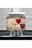 Cam Ocak Koruyucu ve Kesim Tablası Asılı Kalpler (80cm x 52cm) 2 Parça, 5'li Ocaklar