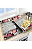 Cam Ocak Koruyucu Ve Kesim Tablası Dokulu Kalpler (80cm X 52cm) 2 Parça, 5'li Ocaklar