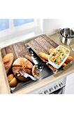 Cam Ocak Koruyucu Ve Kesim Tablası Ekmek (80cm X 52cm) 2 Parça, 5'li Ocaklar
