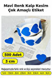 Kalp Kesim Mavi Renk Etiket - 3cm 500 Adet