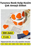 Kalp Kesim Turuncu Renk Etiket - 3cm 500 Adet