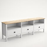 Venezia 3 Çekmece 3 Bölmeli Ahşap Ayaklı Tv 150 Cm Tv Ünitesi - Minifiksli - Wood Beyaz