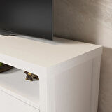 Venezia 2 Çekmece 2 Bölmeli Ahşap Ayaklı Tv 150 Cm Tv Ünitesi - Minifiksli - Wood Beyaz