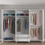 Venezia 6 Kapak 2 Çekmece Aynalı Ahşap Ayaklı Gardırop 240 Cm Genişlik - Minifiks - Wood Beyaz