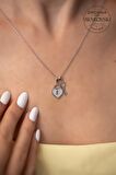 Swarovski Taşlı Kalp ve Anahtar Model Gümüş Zirconia Kolye