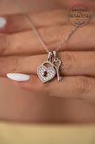 Swarovski Taşlı Kalp ve Anahtar Model Gümüş Zirconia Kolye