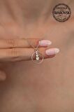 Swarovski Taşlı Halka Üç Taşlı Model Rose Kaplama Gümüş Crystal Kolye