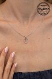 Swarovski Taşlı Halka Üç Taşlı Model Rose Kaplama Gümüş Crystal Kolye