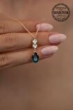 Swarovski Taşlı Damla Model Rose Kaplama Gümüş Crystal Kolye