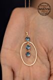 Swarovski Taşlı Oval Model Rose Kaplama Gümüş Crystal Kolye