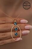 Swarovski Taşlı Oval Model Rose Kaplama Gümüş Crystal Kolye