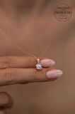 Swarovski Taşlı Tektaş Model Rose Kaplama Gümüş Zirconia Kolye