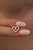 Swarovski Taşlı Kalp ve Tektaş Model Gümüş Zirconia Kolye