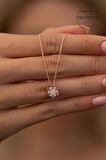 Swarovski Taşlı Kar Tanesi Model Rose Kaplama Gümüş Zirconia Kolye