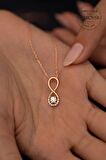 Swarovski Taşlı Sonsuzluk Model Rose Kaplama Gümüş Zirconia Kolye